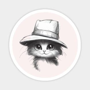 Whimsical Cat with Hat Magnet